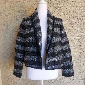 Ann Taylor LOFT Gray Stripe Cropped Blazer Petite Medium